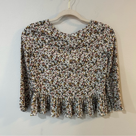 Bershka Women's Floral Print Cropped Long Sleeve Crewneck Blouse Size Small - Picture 3 of 5